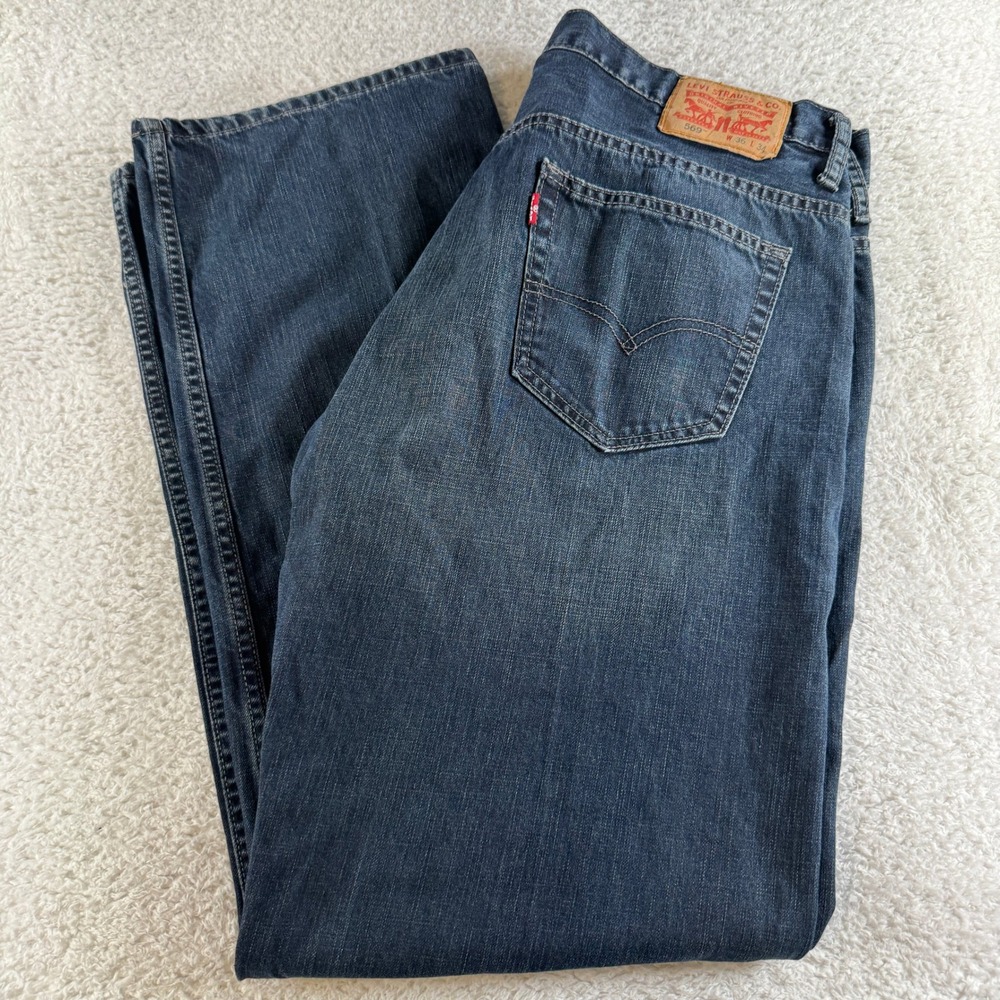 Levi 569 36x34 Loose Fit Straight Leg Denim Blue Jeans Dark Wash Y2K Clean